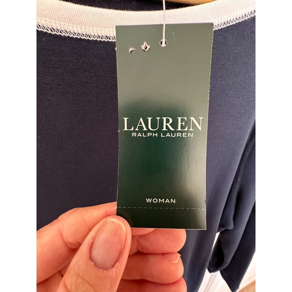 NEW Lauren Ralph Lauren Classics Navy Blue Boatneck Top Woman's Size 2X Nautical - Picture 6 of 10